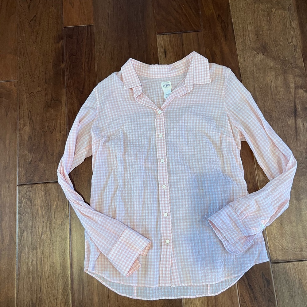 J.Crew, pink gingham button-down size medium euc